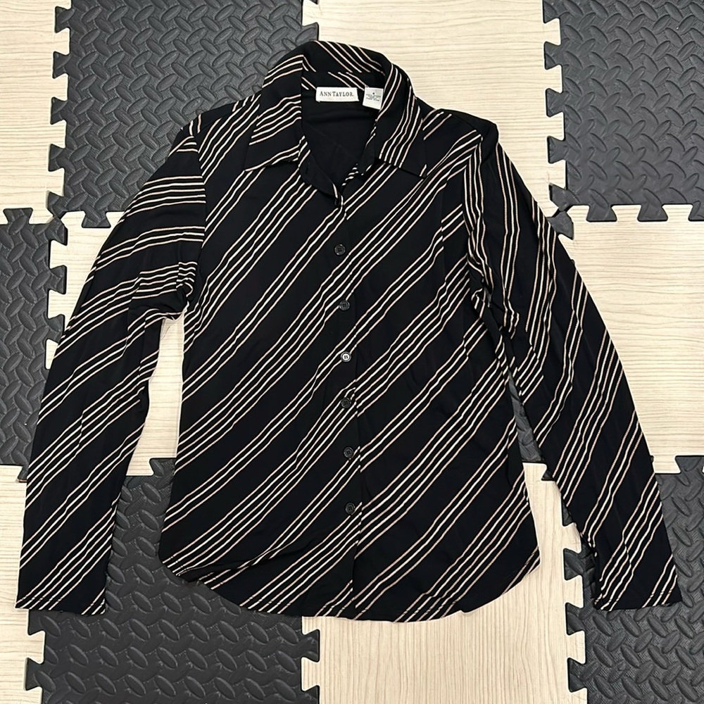 And Taylor 100% Rayon button-down stripe top size small